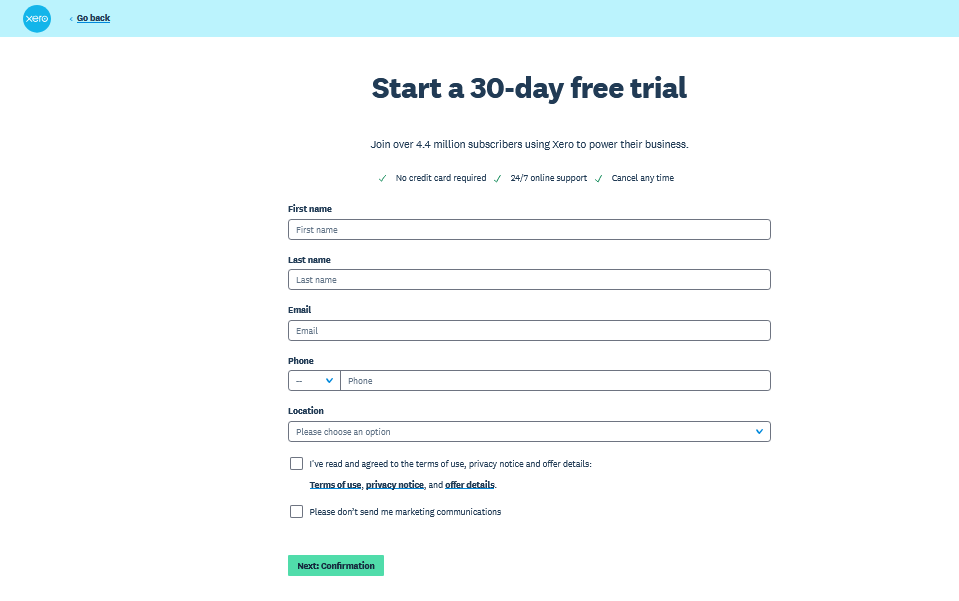 sign up xero