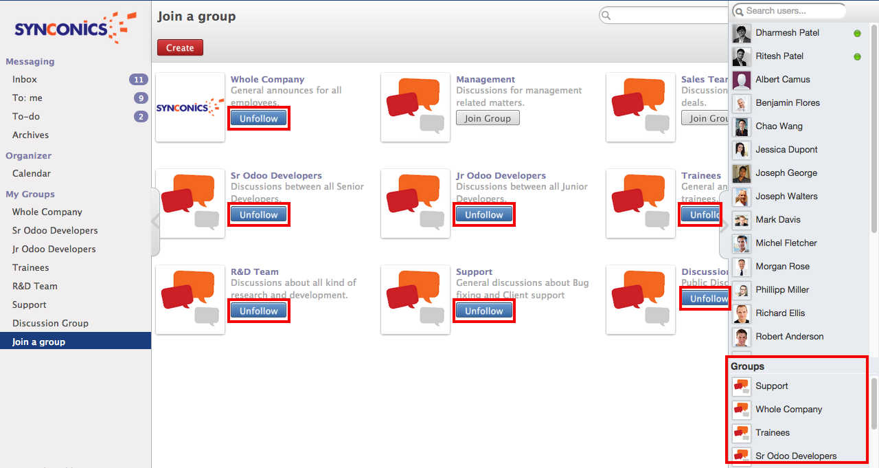 Group chat in odoo