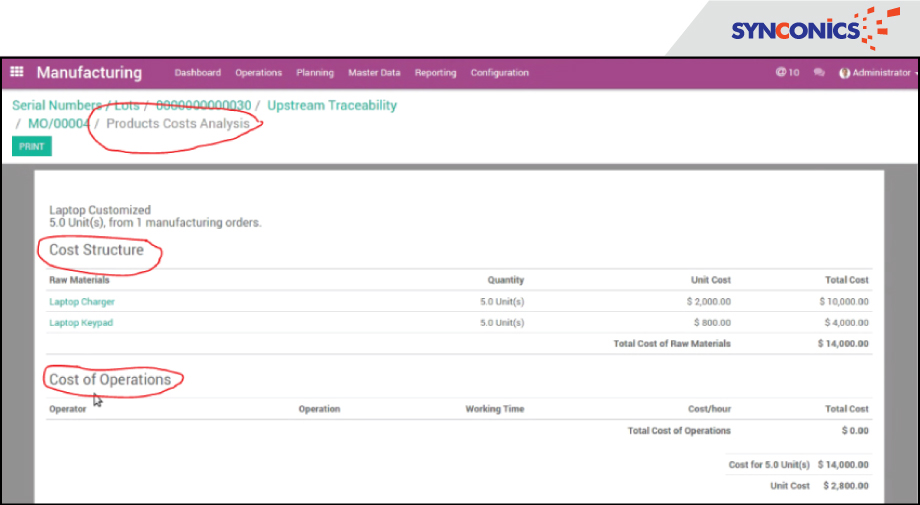 Traceability report  in odoo mrp