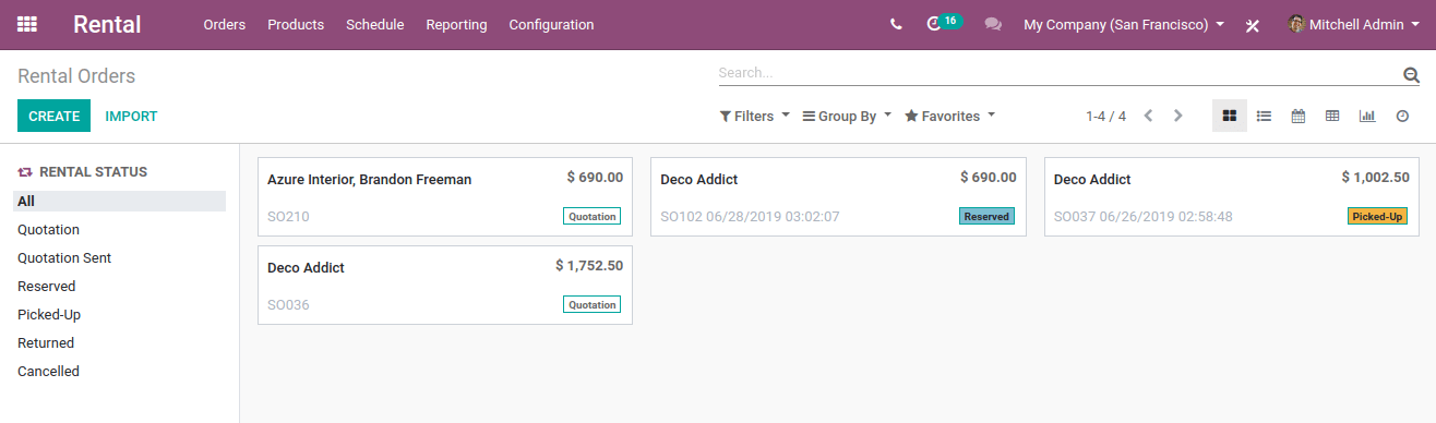 rental order odoo apps