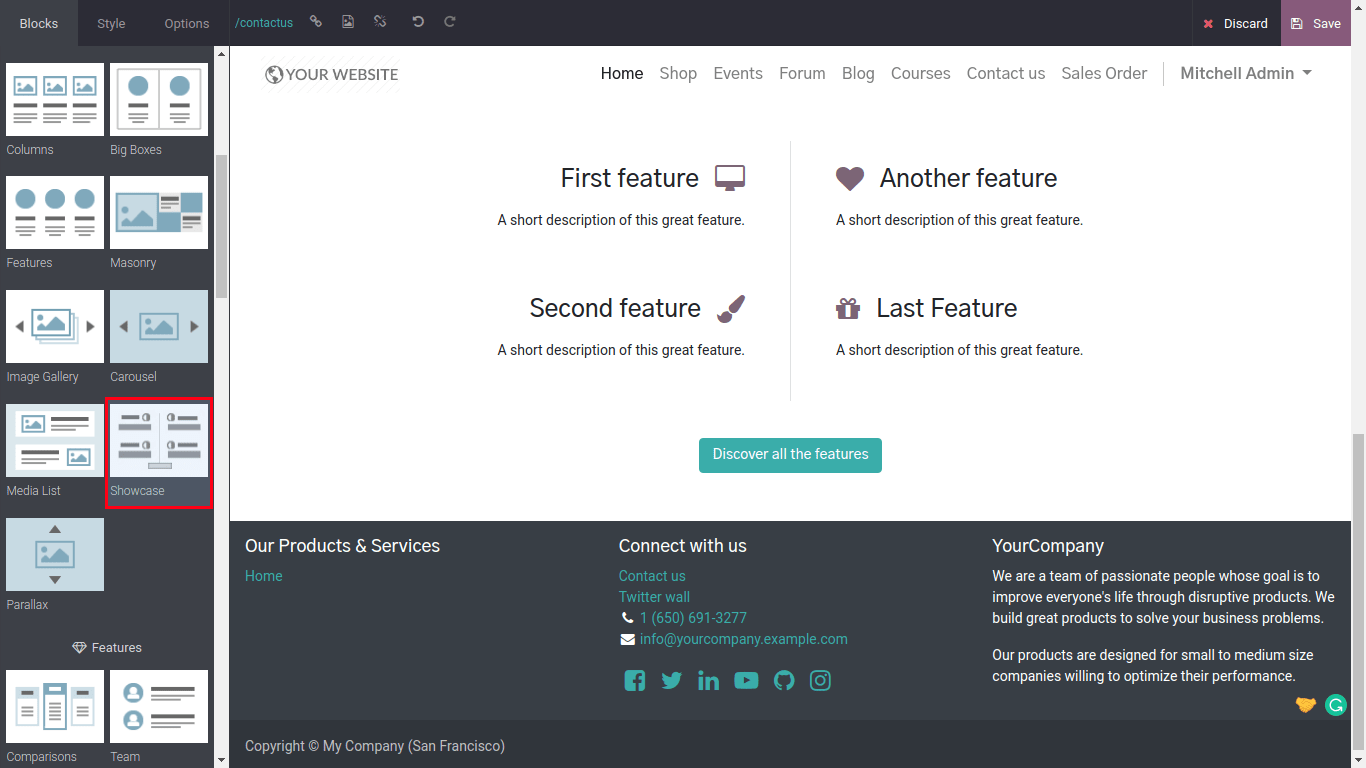 Showcase Block in odoo website