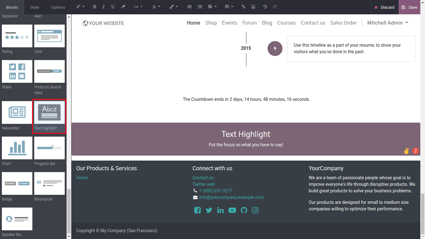 text highlight in odoo website