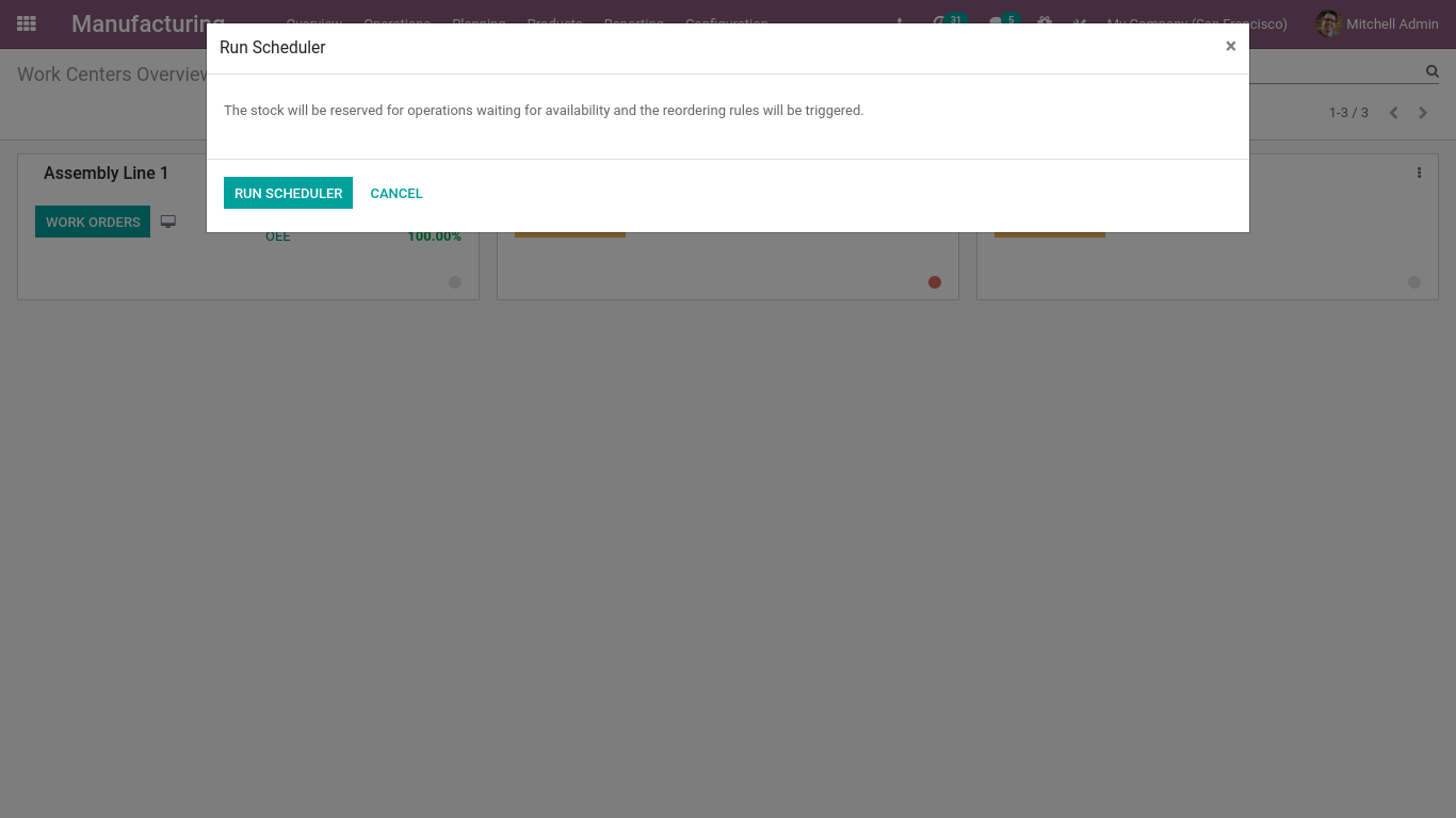 run scheduler in odoo manufacturing