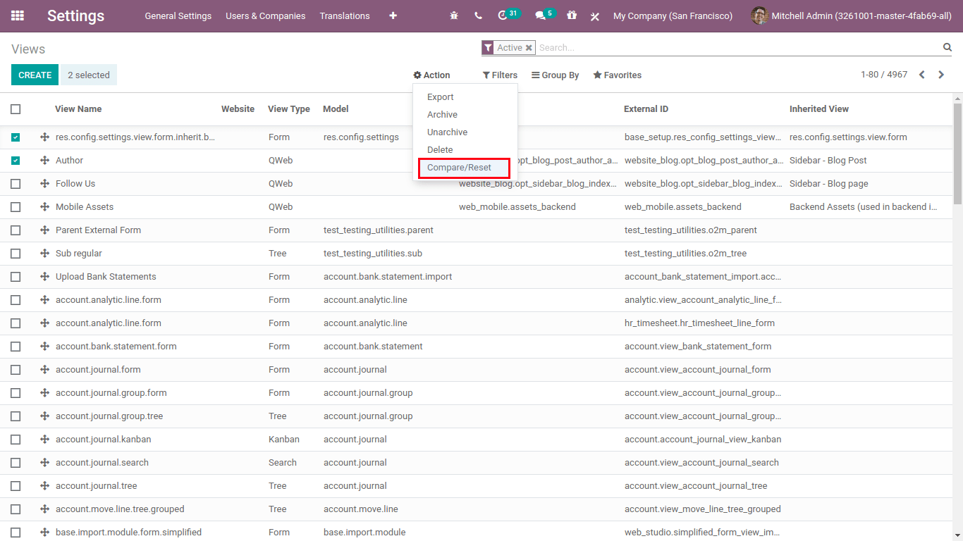 compare view in odoo