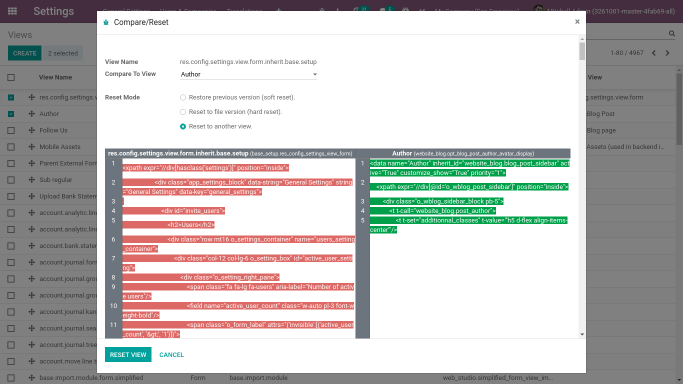 Compare view Architecture in odoo