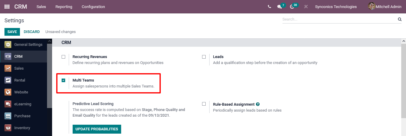 odoo 15 crm multi team setting