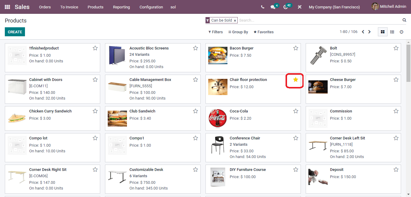 bookmark products in odoo sales