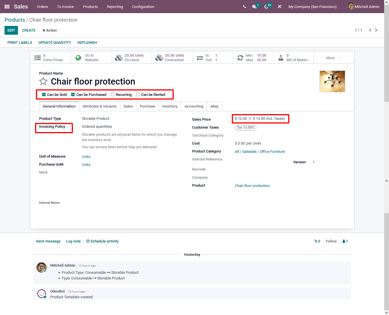 product template view in odoo